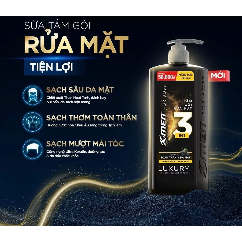 Tắm Gội Rửa Mặt XMen for Boss 3in1 Luxury 630G