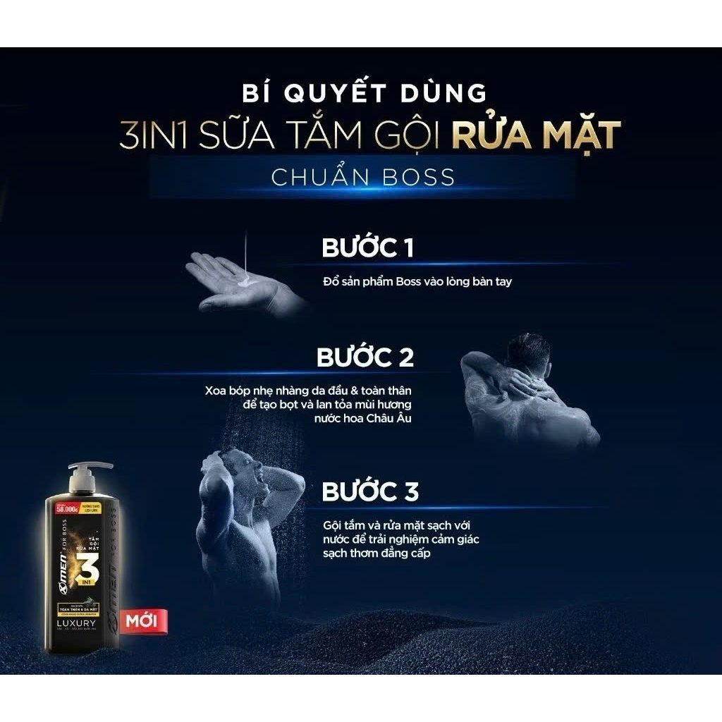 Tắm Gội Rửa Mặt XMen for Boss 3in1 Luxury 630G