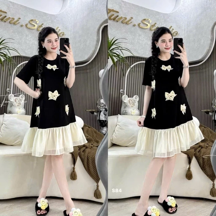 Đầm bầu xinh babydoll , váy bầu thiết kế dự tiệc nơ nổi chất hàn chéo mix bèo tiểu thư hot hit đầm bầu Sohee