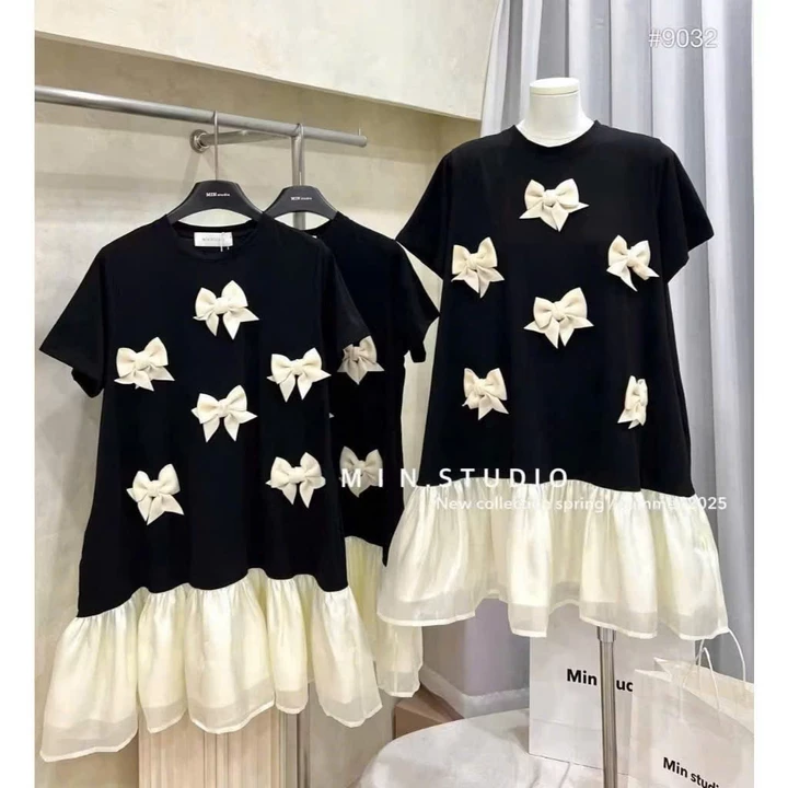 Đầm bầu xinh babydoll , váy bầu thiết kế dự tiệc nơ nổi chất hàn chéo mix bèo tiểu thư hot hit đầm bầu Sohee