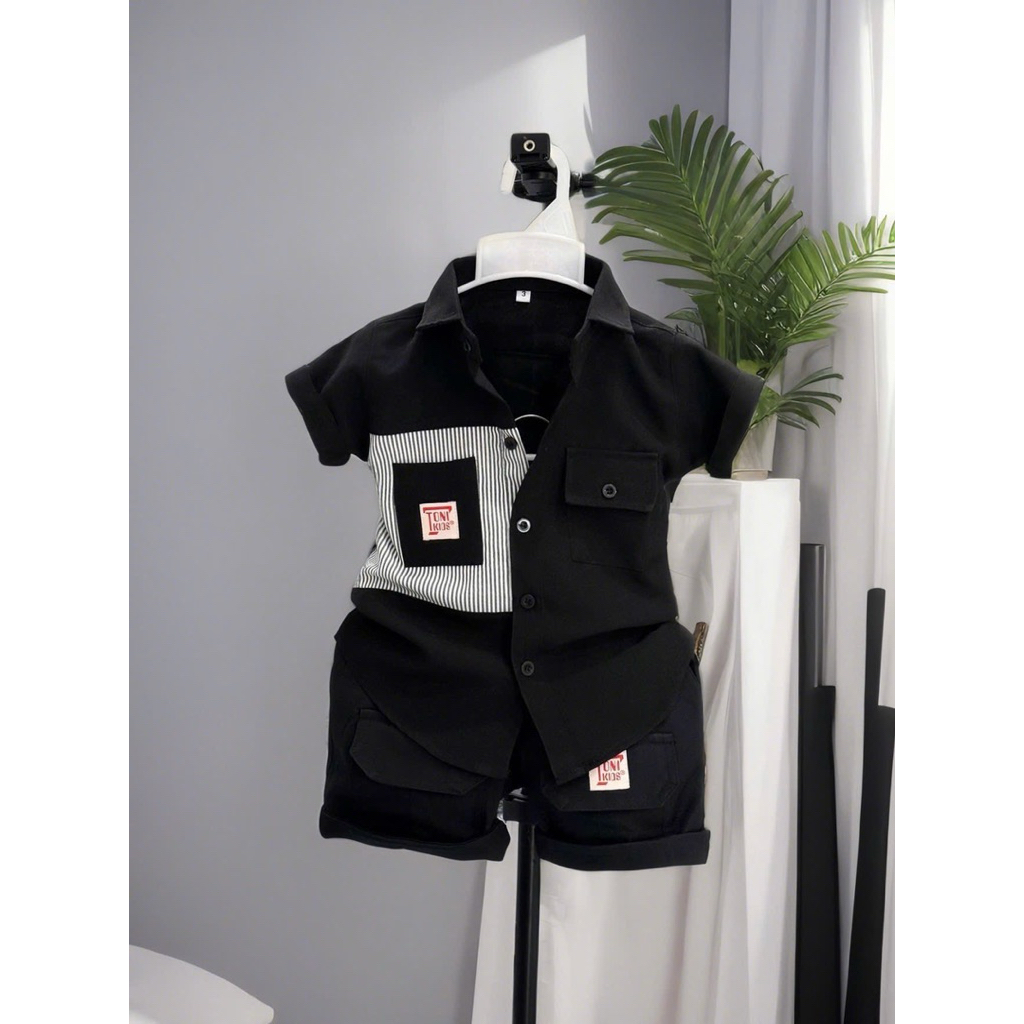 set sơmi trắng phối túi cho bé trai 10-52kg TONI KIDS