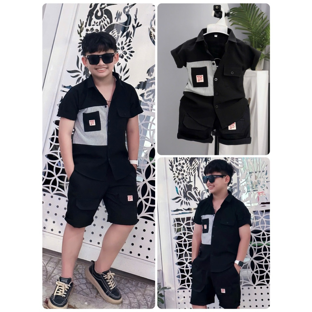 set sơmi trắng phối túi cho bé trai 10-52kg TONI KIDS