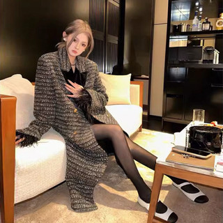 Áo khoác dạ tweet dệt kim dáng dài phong cách Hàn Quốc dày dặn bling bling khí chất cao cấp