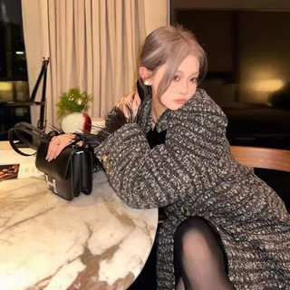 Áo khoác dạ tweet dệt kim dáng dài phong cách Hàn Quốc dày dặn bling bling khí chất cao cấp