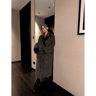 Áo khoác dạ tweet dệt kim dáng dài phong cách Hàn Quốc dày dặn bling bling khí chất cao cấp