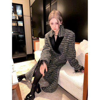 Áo khoác dạ tweet dệt kim dáng dài phong cách Hàn Quốc dày dặn bling bling khí chất cao cấp