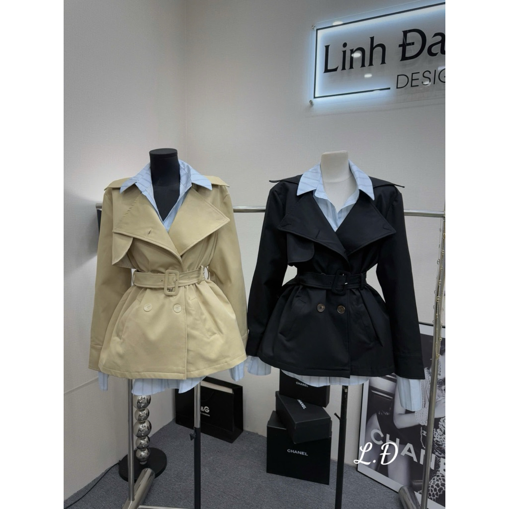 áo mangto hai màu mix cùng sơ mi xinh suất xắc , áo sơ mi kẻ dáng dài