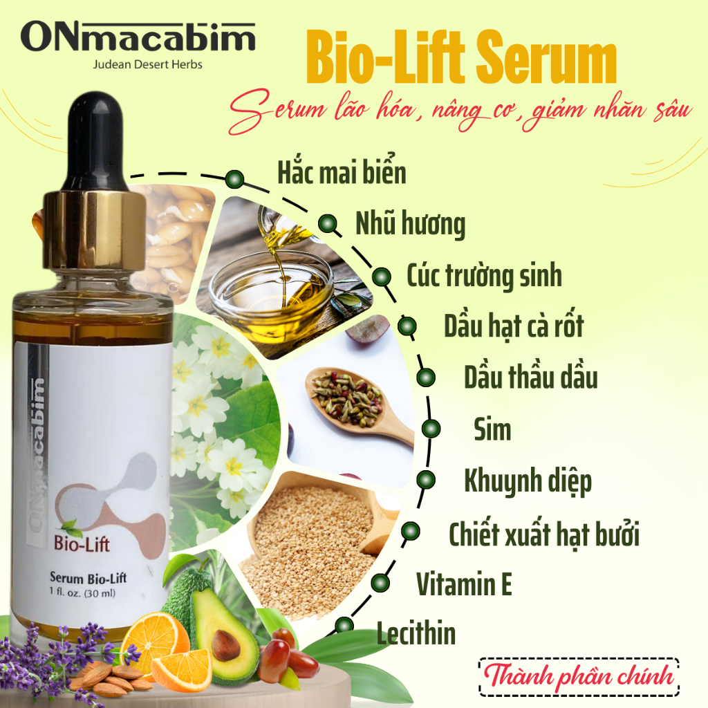 Serum chống lão hóa ONmacabim Bio-Lift Serum 30ml, 100ml, Nâng cơ & Giảm nhăn sâu Chính Hãng