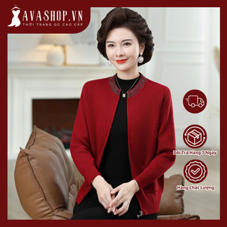 Áo Khoác Len Dệt Kim Thu Đông Có Khóa Kéo Cho Nữ Trung Niên AL126