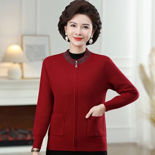 Áo Khoác Len Dệt Kim Thu Đông Có Khóa Kéo Cho Nữ Trung Niên AL126