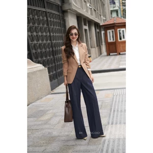 Áo Blazer nữ dài tay ve cổ vạt chéo HAGOO phong cách tối giản công sở thanh lịch [B8019]