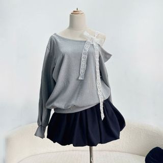 Áo Thun Bigsize Nữ (K Kèm Váy) Dáng Sweater Tay Dài Trễ Vai Phối Ren Nơ Một Bên Vải Thun Ruby G176