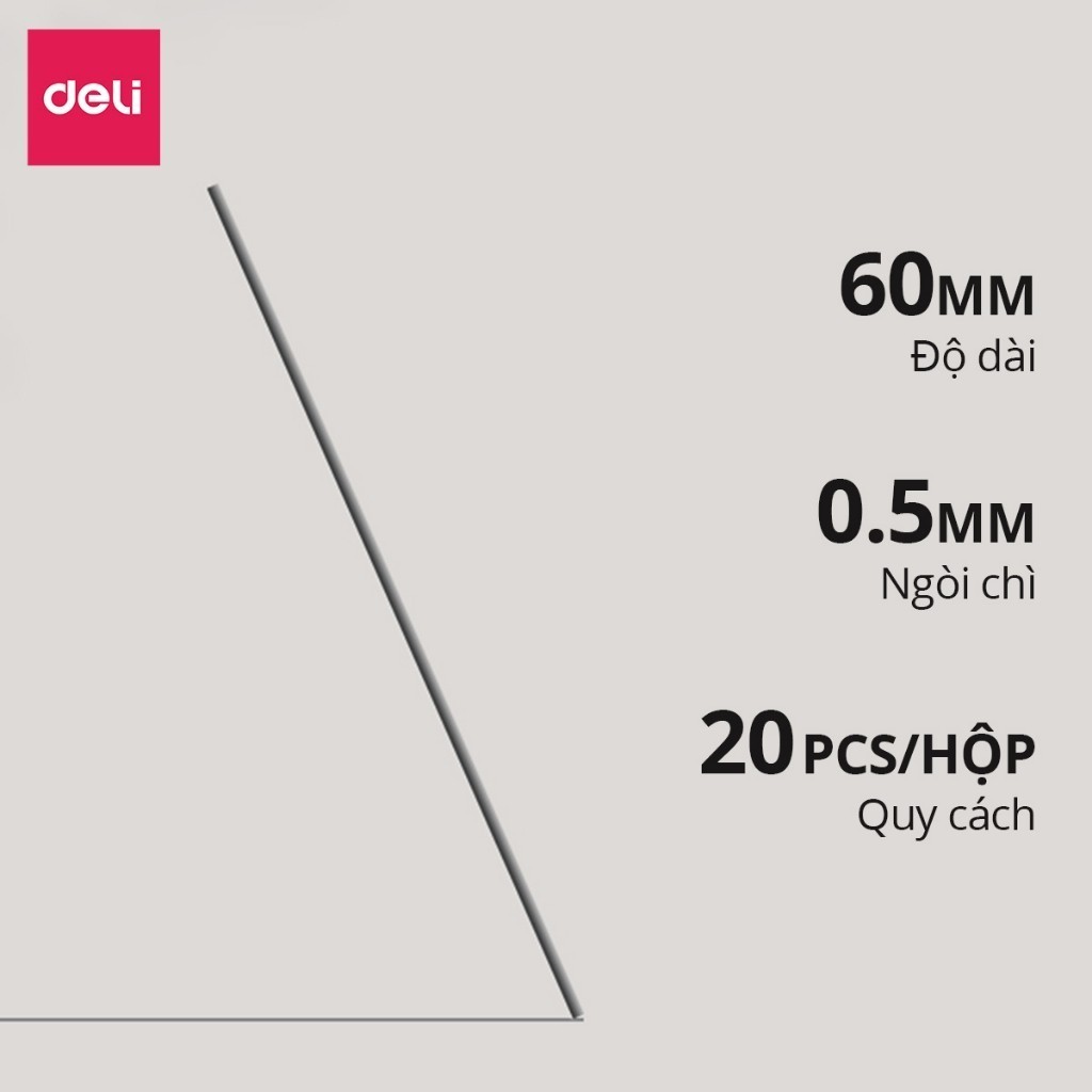 Ruột Bút Chì Kim Deli – 2B/HB, 0.5/0.7/2.0mm, Viết Mượt, Nhỏ Gọn, Hộp 20 Ngòi, Học Sinh & Văn Phòng