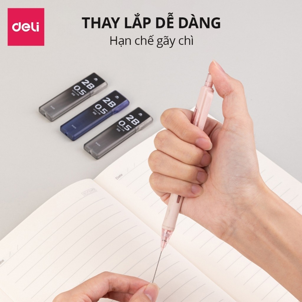 Ruột Bút Chì Kim Deli – 2B/HB, 0.5/0.7/2.0mm, Viết Mượt, Nhỏ Gọn, Hộp 20 Ngòi, Học Sinh & Văn Phòng
