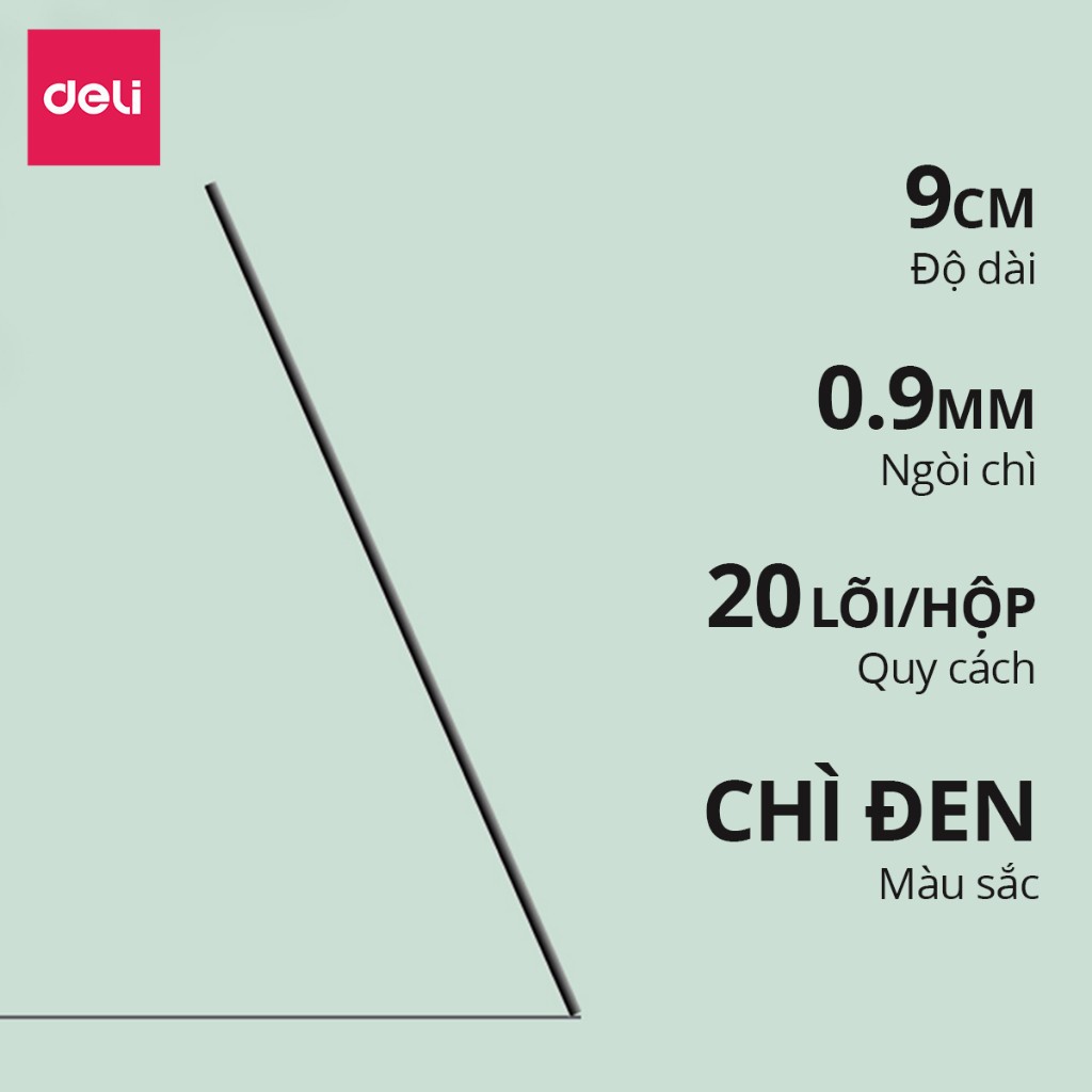 Ruột Bút Chì Kim Deli – 2B/HB, 0.5/0.7/2.0mm, Viết Mượt, Nhỏ Gọn, Hộp 20 Ngòi, Học Sinh & Văn Phòng