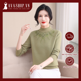 Áo Len Cổ Cao Lót Lông Dày Dặn Ấm Áp Cho Nữ Trung Niên AL87