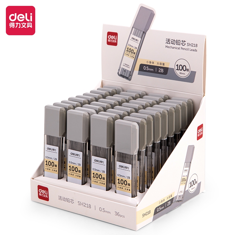 Ruột Bút Chì Kim Deli – 2B/HB, 0.5/0.7/2.0mm, Viết Mượt, Nhỏ Gọn, Hộp 20 Ngòi, Học Sinh & Văn Phòng
