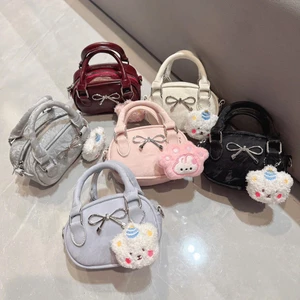 Túi xách nữ mini đeo chéo - Túi cầm tay da nhung mềm mịn phối nơ kim tuyến xinh xắn - ST218