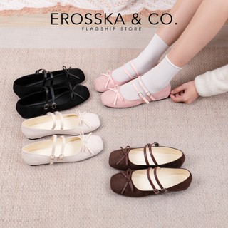 Erosska - Giày búp bê chấm bi kiểu dáng balletcore hottrend màu đen chấm bi - EL086