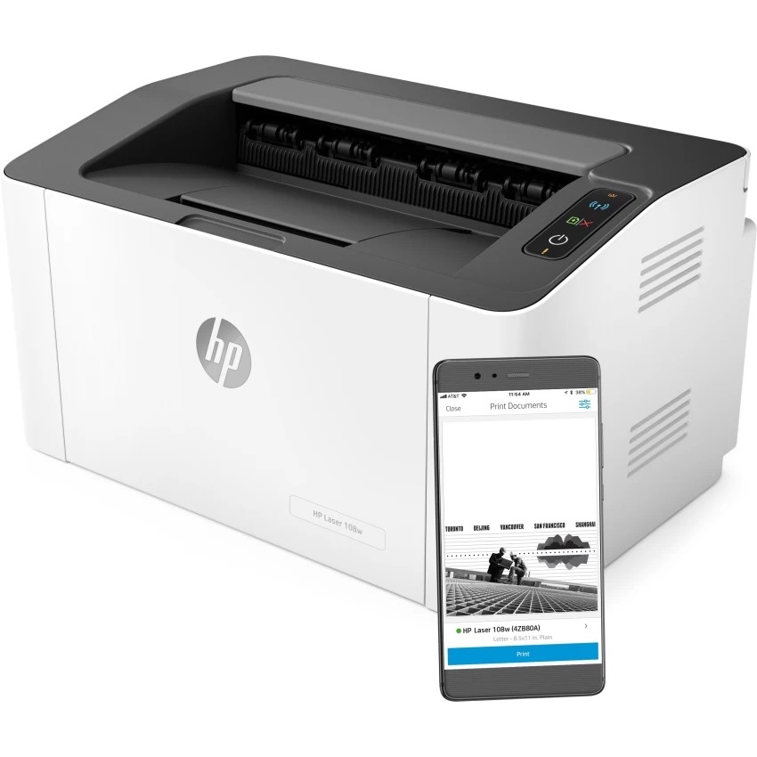 Máy in đơn hàng laser wifi in trên điện thoại HP 108W - 4ZB80A (A4/A5/WIFI/USB)