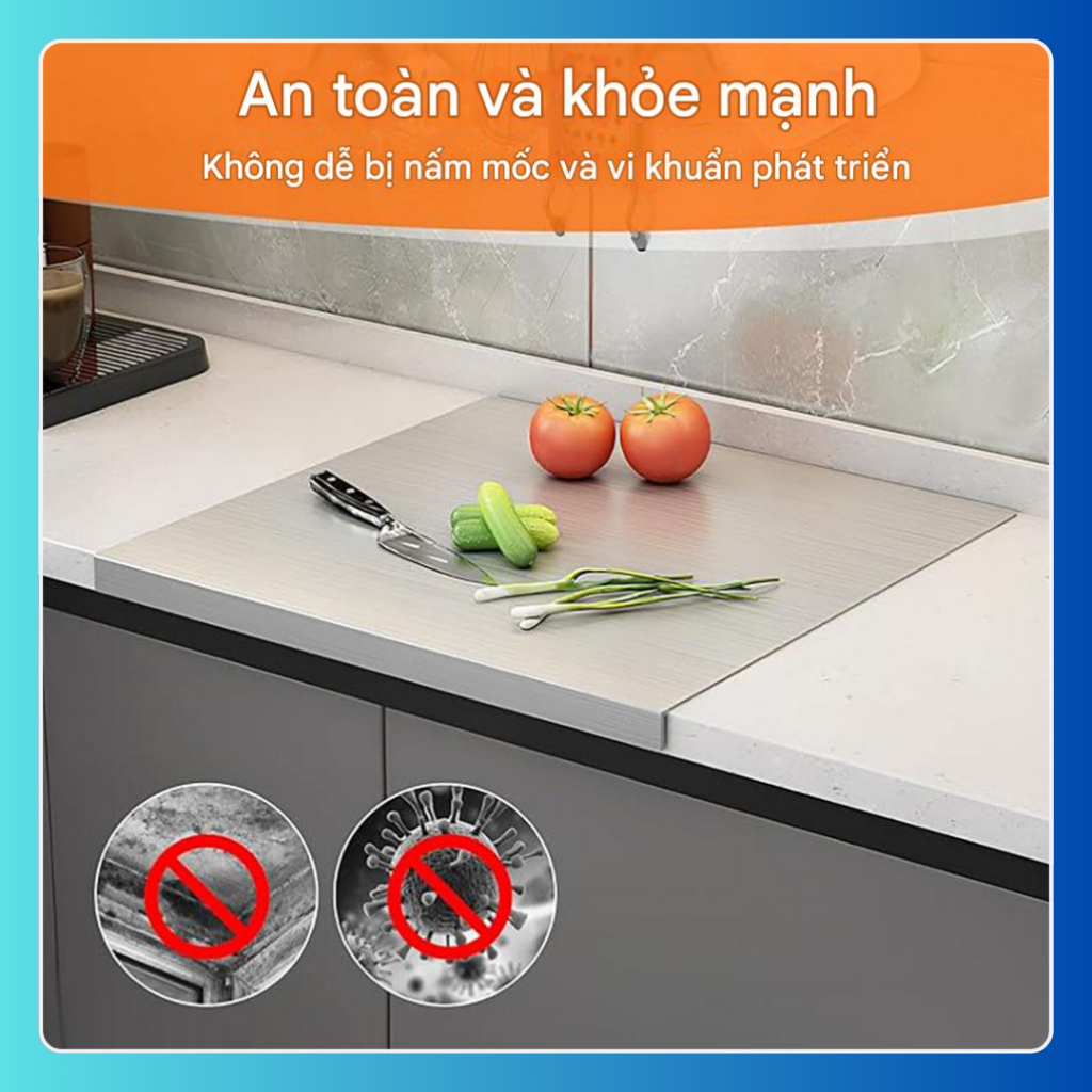 Thớt inox 304 cao cấp hình chữ nhật – dày dặn, chống trượt, dùng cán và nhào bột tiện lợi