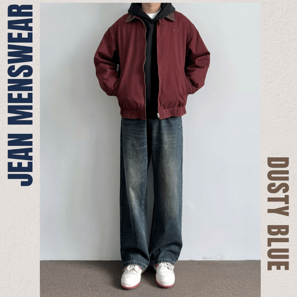 Quần Jean Nam Form Reguilar Màu Dusty Wash Cao Cấp, Quần Dusty Blue Vải Jean Mềm Dày Dặn Có Bigsize