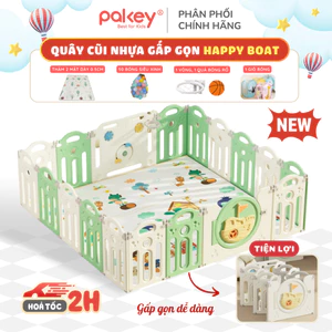 Quây Cũi Nhựa Gấp Gọn Mẫu Mới TẶNG Thảm + 50 Bóng + Giỏ Bóng, Quây Bóng Cho Bé HAPPY BOAT Cao 62Cm An Toàn