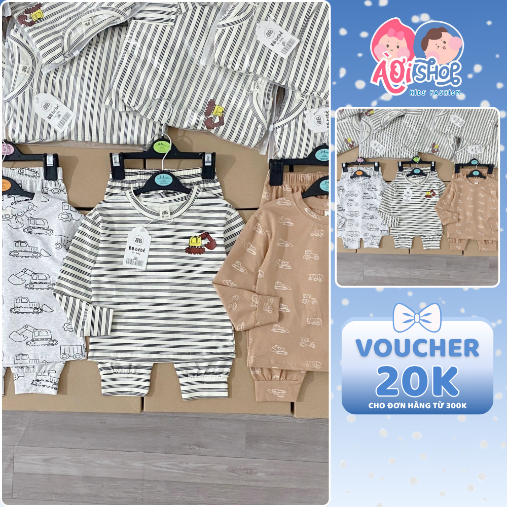 [À ƠI SHOP] H49- set 3 bộ dài tay ô tô sọc- a100.39
