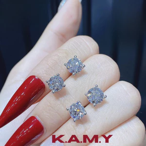 Bông Tai Nữ Đính Đá Cao Cấp – Kiểu Tròn 6 Chấu Sang Trọng, Sáng Lấp Lánh – K.A.M.Y Jewelry