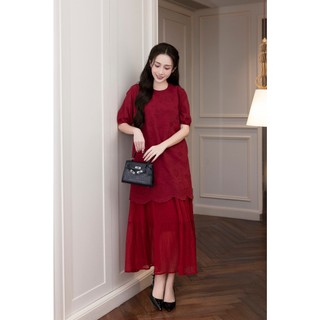 SWANLAKE | Váy Đầm Nữ Suông Maxi Xòe Tay Ngắn Cotton Thêu Hoa Tiệc Công Sở Thanh Lịch D13052