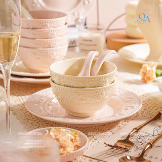 Bộ bát đĩa NGỌC UYỂN họa tiết nổi phong cách hoàng gia Retro kiểu Pháp sứ cao cấp LUXURY TABLEWARE