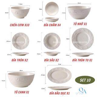 Bộ bát đĩa NGỌC UYỂN họa tiết nổi phong cách hoàng gia Retro kiểu Pháp sứ cao cấp LUXURY TABLEWARE