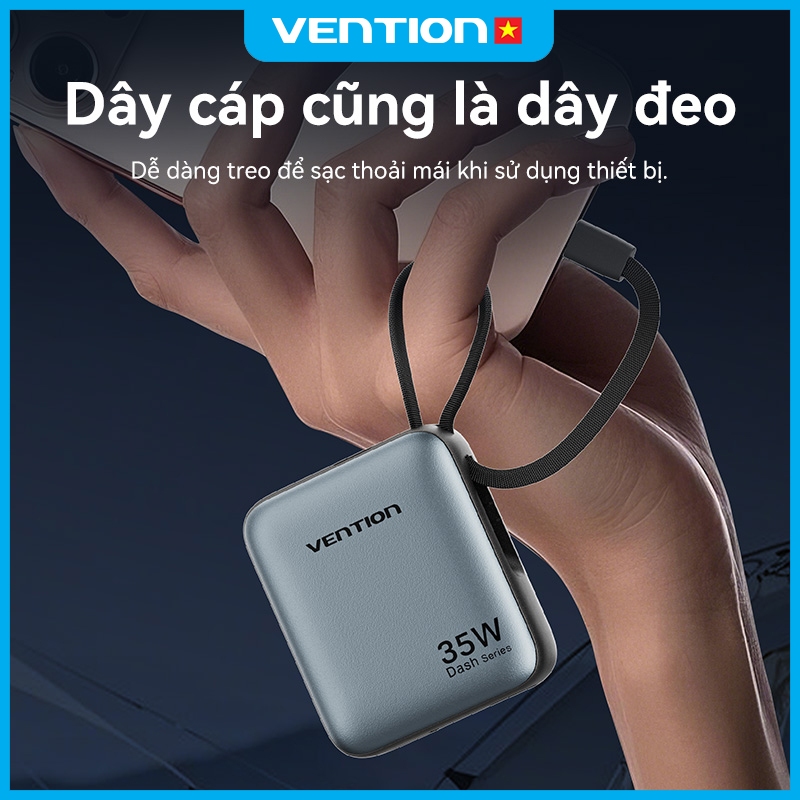 Pin Sạc Dự Phòng 10000mAh Vention 35W Hỗ Trợ PD Có Sẵn Dây USB-C & Light Thiết Kế Nhỏ Gọn Cho Phone Samsung Xiaomi