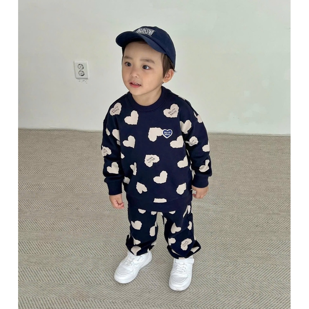 Bộ Belita&boys hoạ tiết trái tim chất nỉ cotton mềm [chỉ còn size 70]