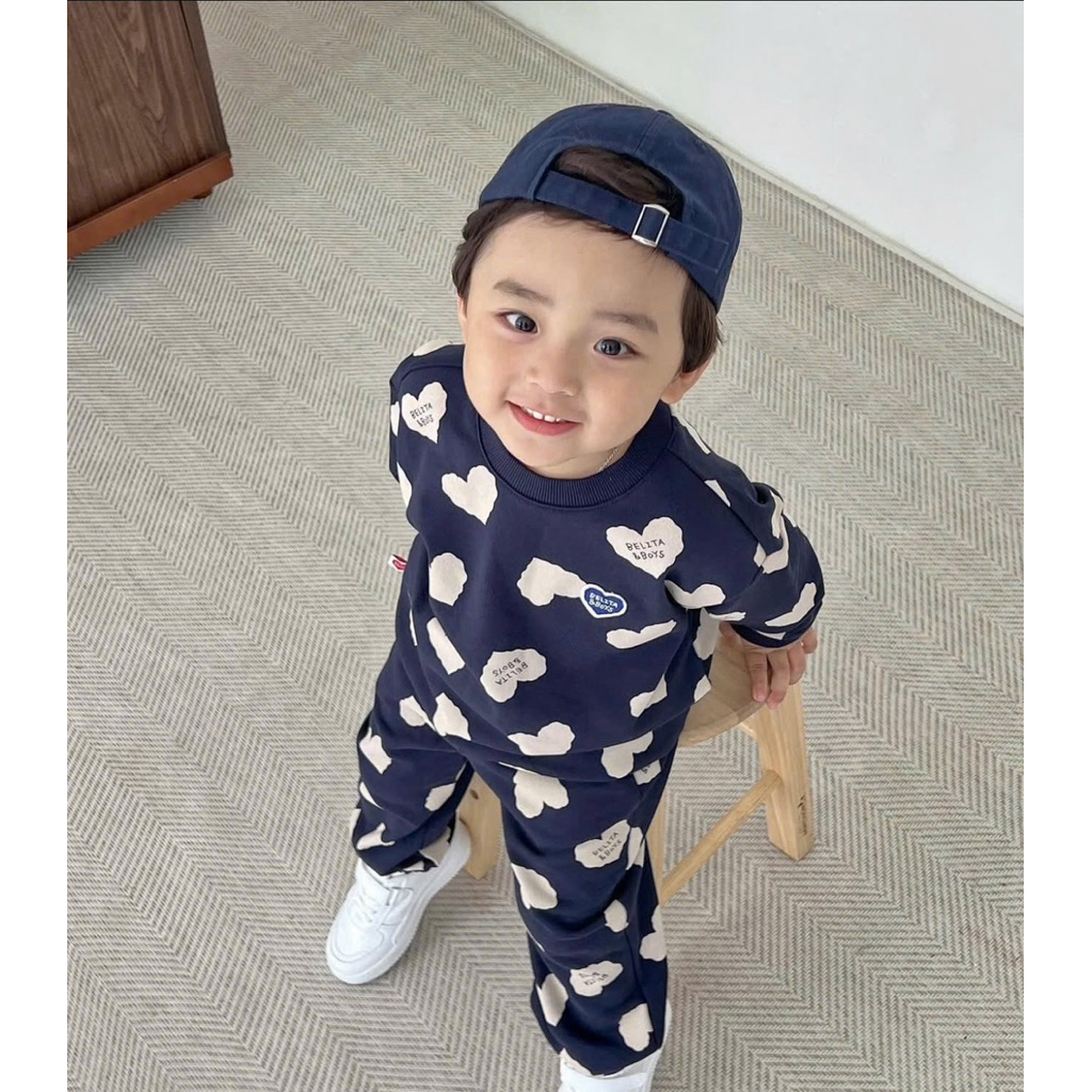 Bộ Belita&boys hoạ tiết trái tim chất nỉ cotton mềm [chỉ còn size 70]