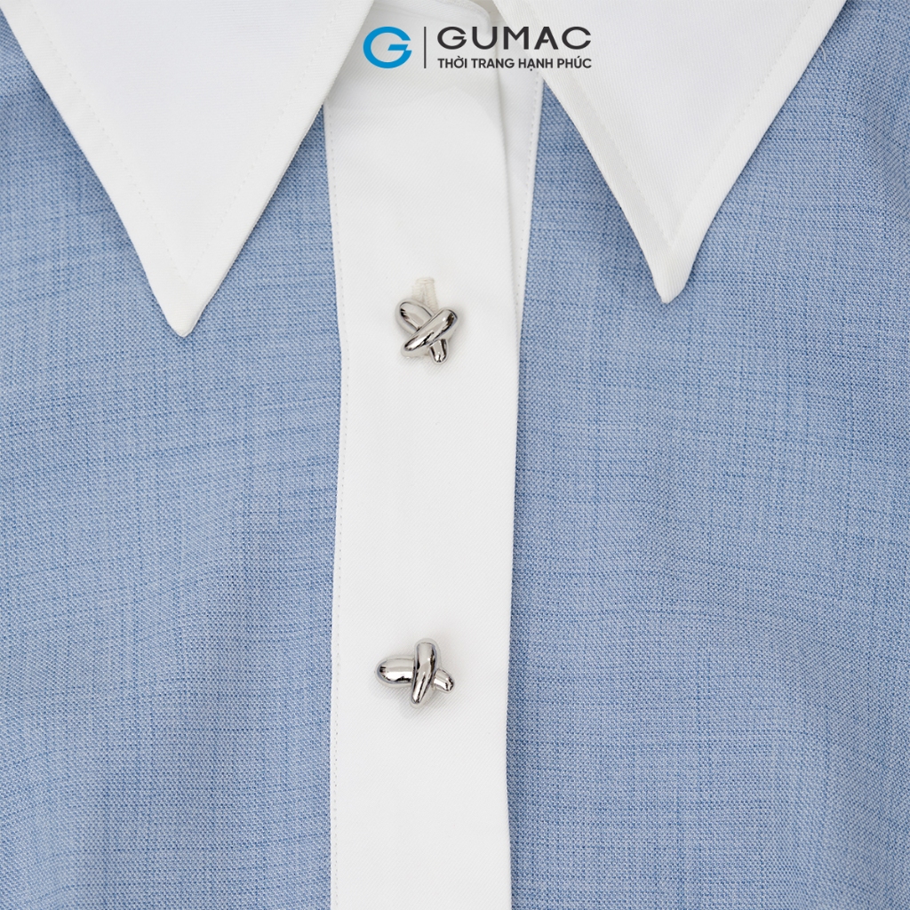 Đầm nữ form A GUMAC cổ sơ mi phối trắng tay ngắn phía trước phối vải trắng DF09001