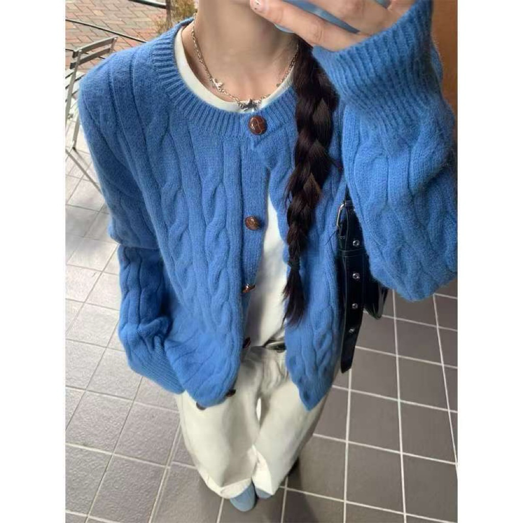 (SẴN)Áo khoác cardigan màu vàng tươi xanh coban nâu tây trơn chất len dày dặn vặn thừng form cỡ vừa CDG002 - Tiktik
