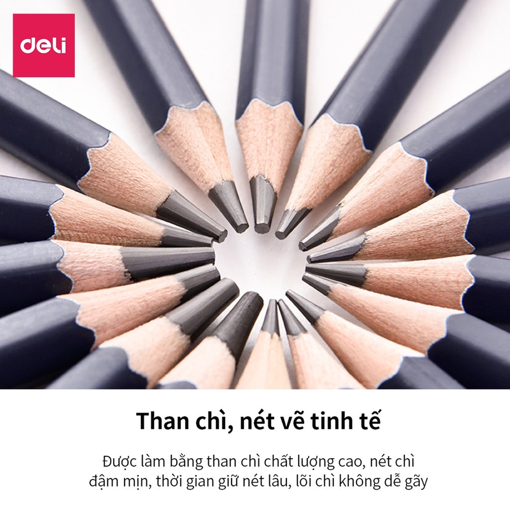 Bút Chì Phác Thảo Cao Cấp Deli S999 – Độ Cứng 2B–14B, H–3H, HB, Vẽ Chuyên Nghiệp