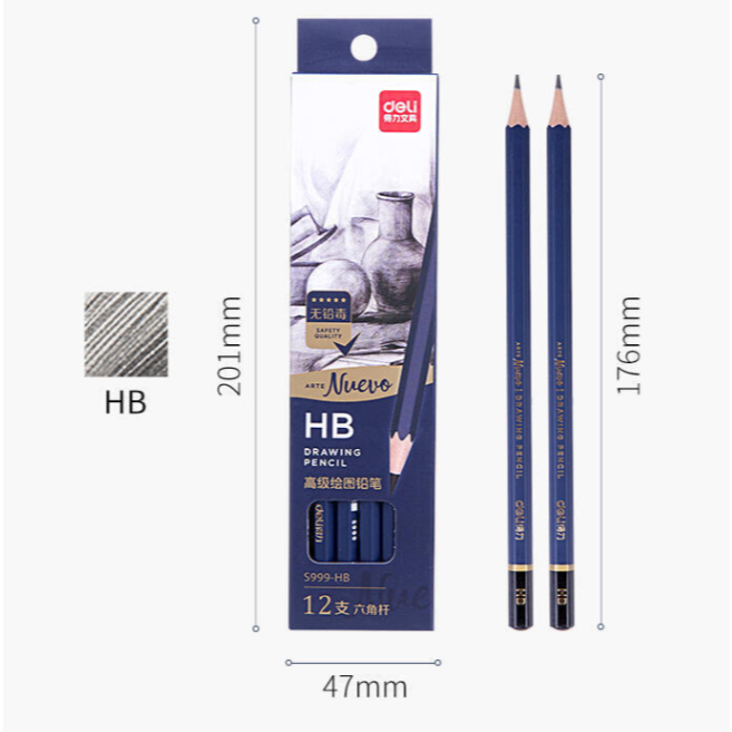 Bút Chì Phác Thảo Cao Cấp Deli S999 – Độ Cứng 2B–14B, H–3H, HB, Vẽ Chuyên Nghiệp