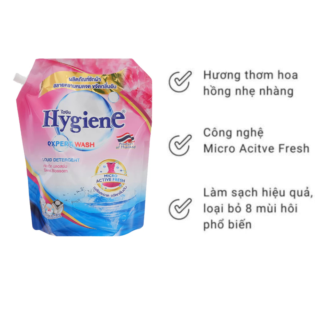 [MUA 1 TẶNG 1] Túi Nước Giặt Xả Hygiene Expert Wash Hương Hoa Mẫu Đơn - Thể Tích 1800ML