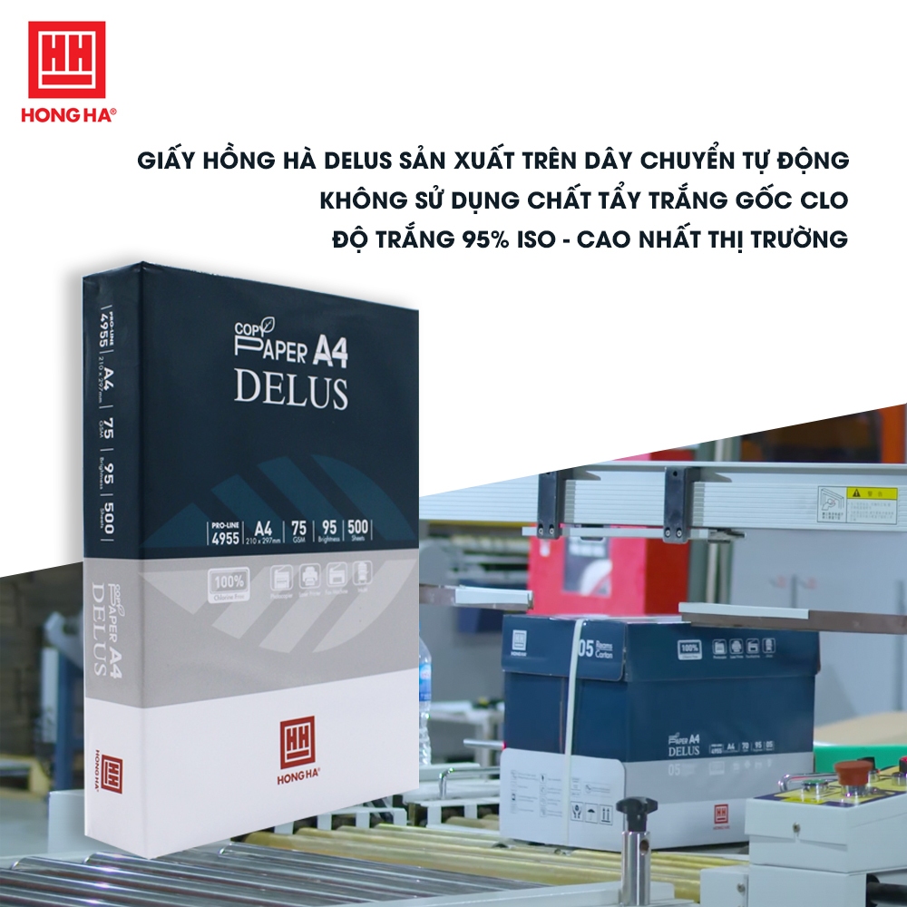 Giấy in photocopy A4 A5 HH Delus 75gsm độ trắng 95%