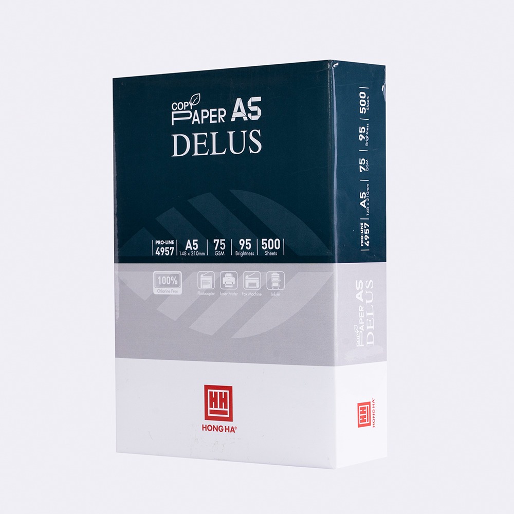 Giấy in photocopy A4 A5 HH Delus 75gsm độ trắng 95%