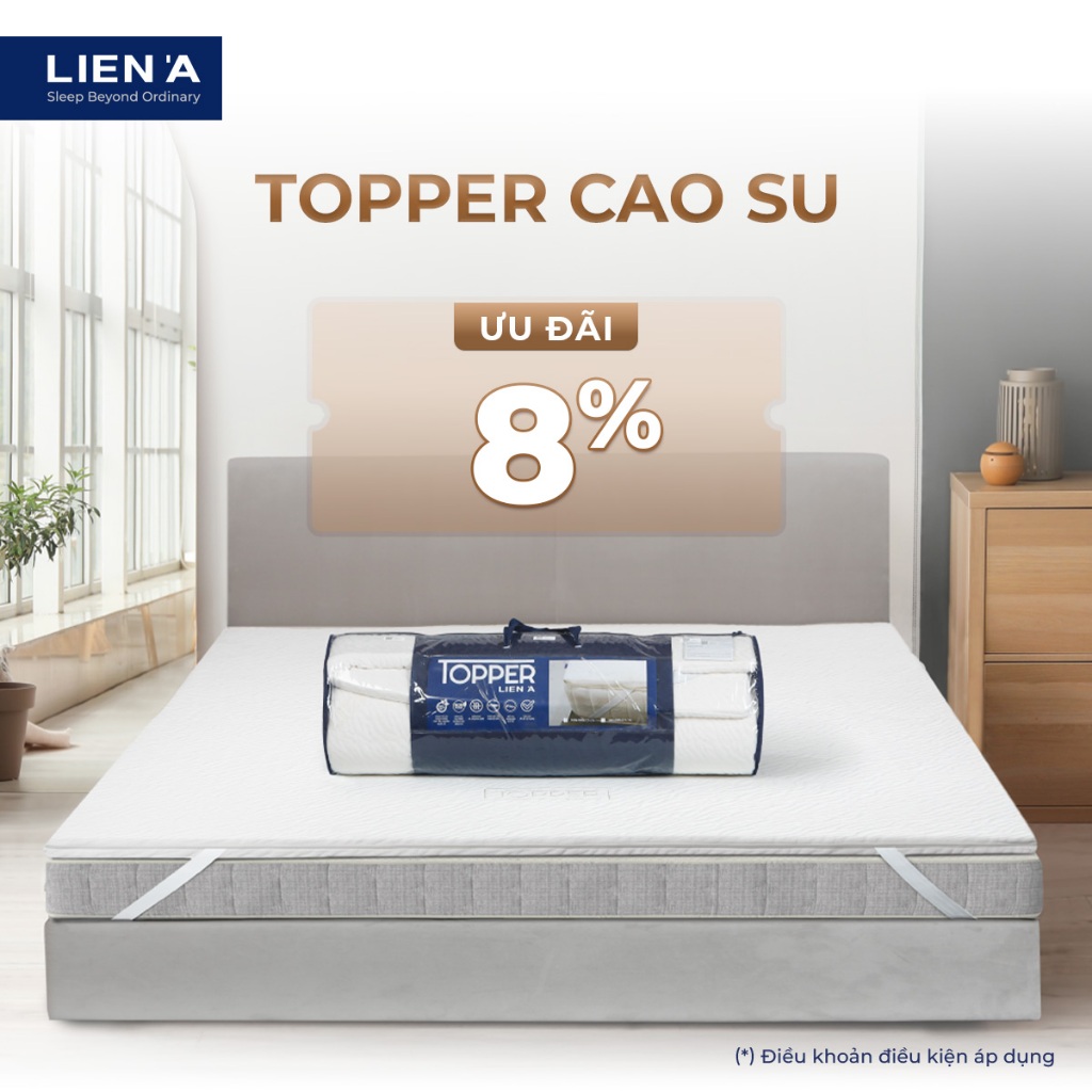 Nệm Topper Cao Su Thiên Nhiên Liên Á Bảo Hành 5 năm, Tăng Độ Êm Cho Nệm Cũ, Đạt Chuẩn ECO An Toàn
