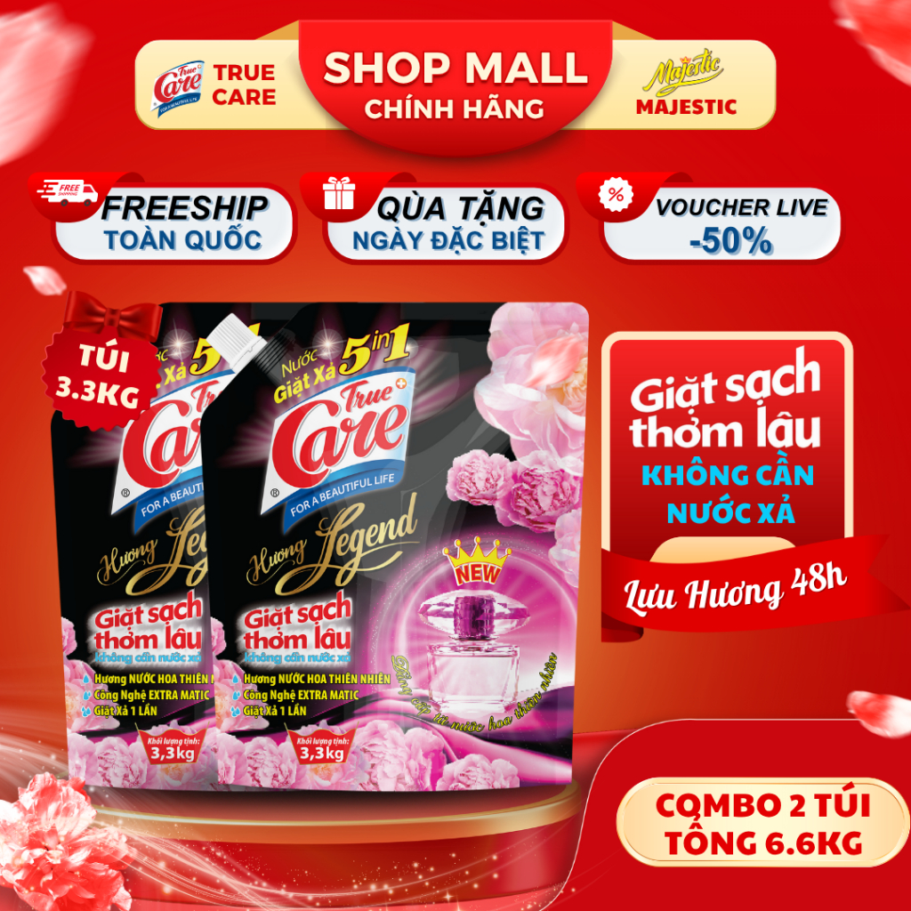 Combo 2 Túi 3.3Kg Nước Giặt Xả True Care 5in1 (Tổng 6.6kg/2Túi)