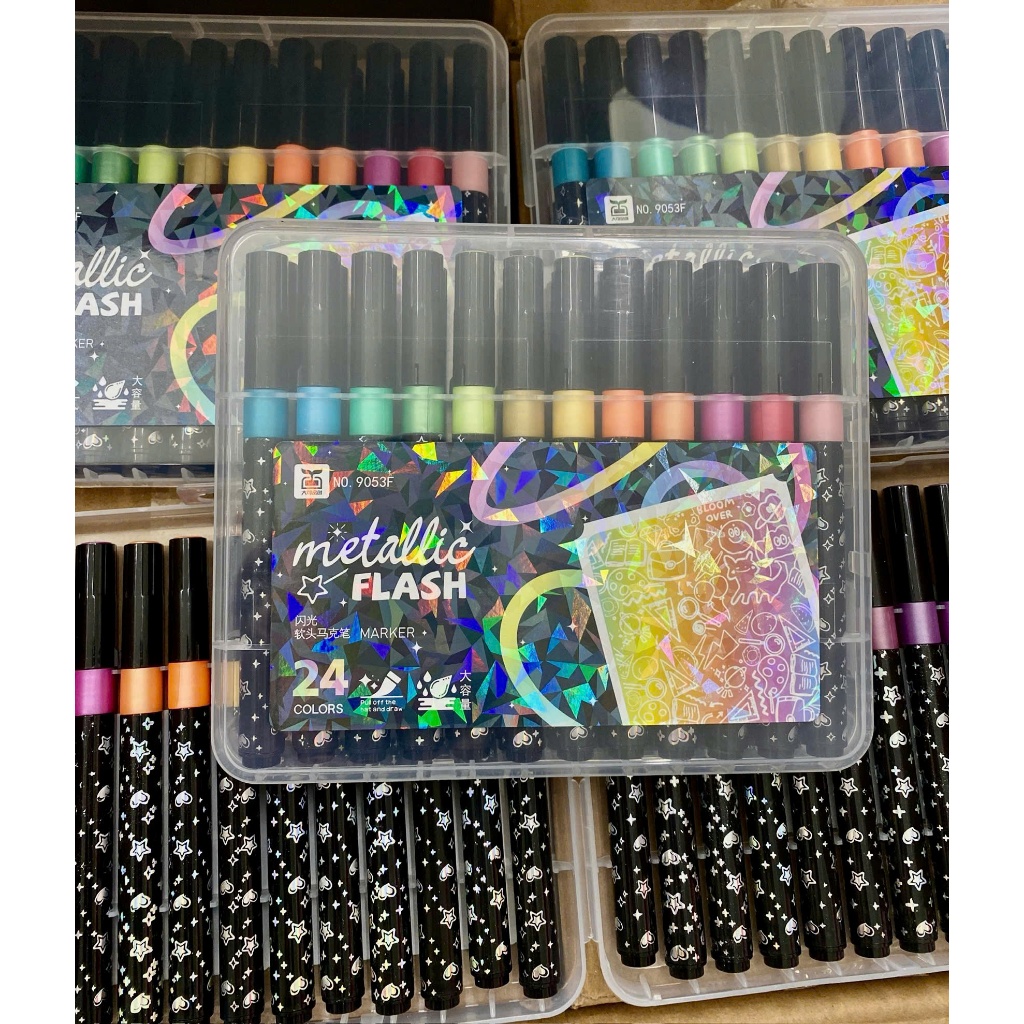 Hỏa Tốc Bút Marker Acrylic 9053F ngòi to kim tuyến dạ quang màu tô vẽ trang trí, màu vẽ sáng tạo vẽ
