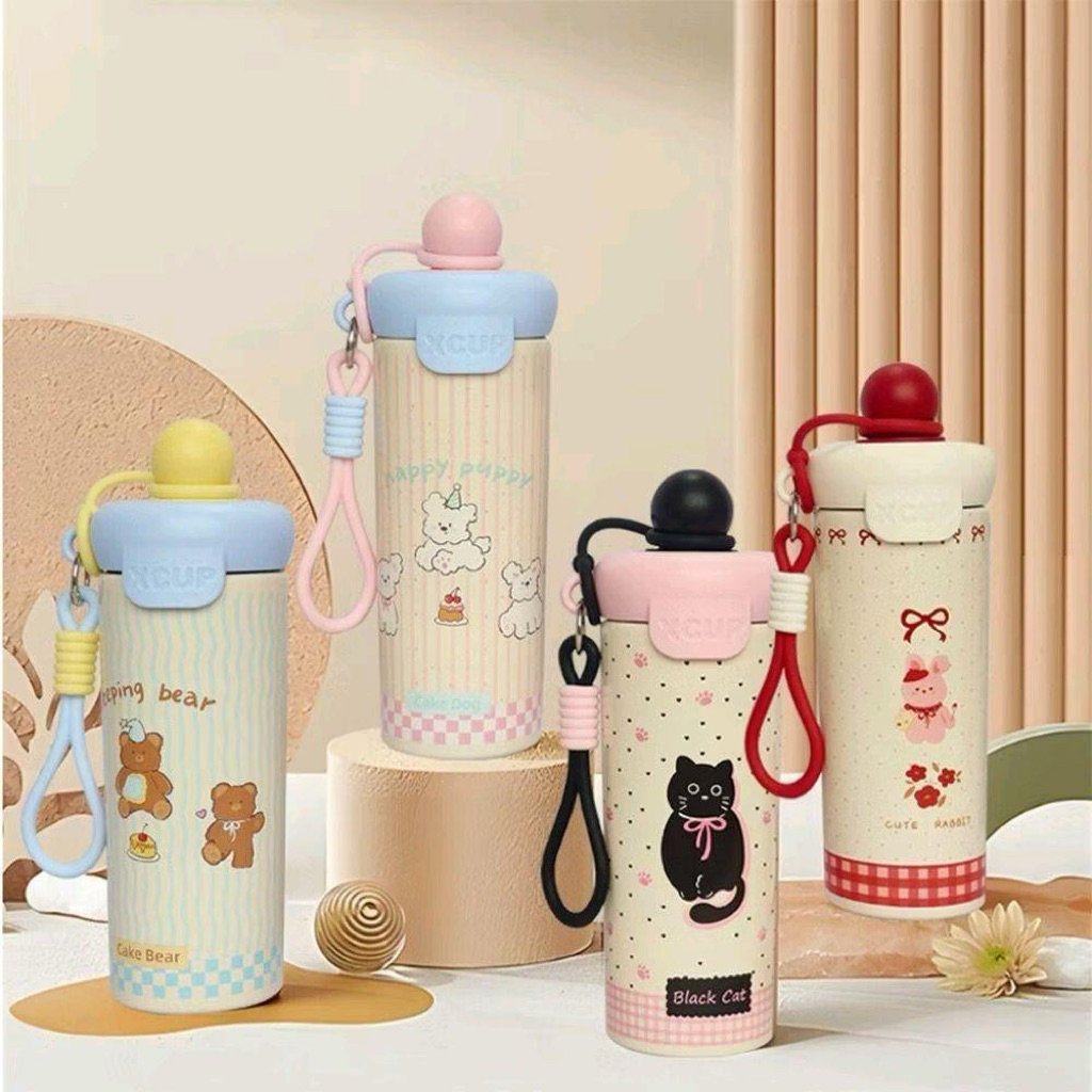 Ly giữ nhiệt thép không gỉ 316  dung tích 600ml TẶNG sticker dây cầm tay chắc chắn . Bình giữ nhiệt đi học dễ thương