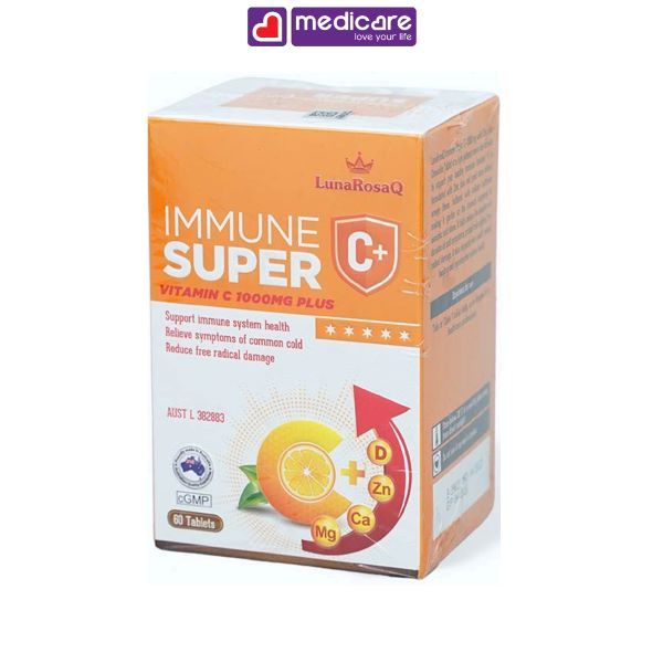 Viên uống LUNAROSAQ VitaminC 1000mg Plus giúp tăng sức đề kháng hộp 60 viên
