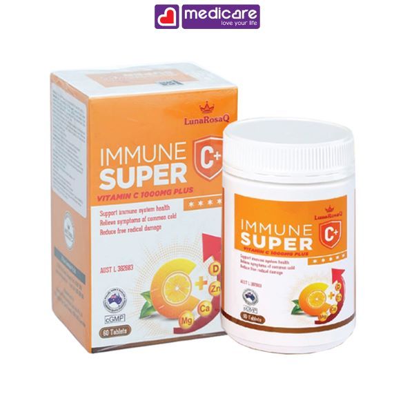 Viên uống LUNAROSAQ VitaminC 1000mg Plus giúp tăng sức đề kháng hộp 60 viên