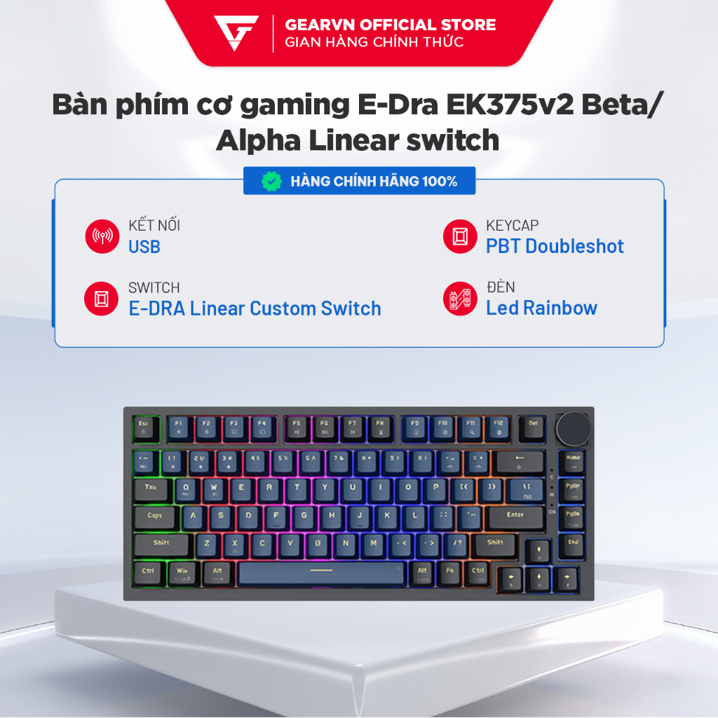 Bàn phím cơ Gaming có dây EDRA EK375v2 - Alpha Linear Switch Layout 75% Có núm xoay BH 24 tháng | BigBuy360 - bigbuy360.vn