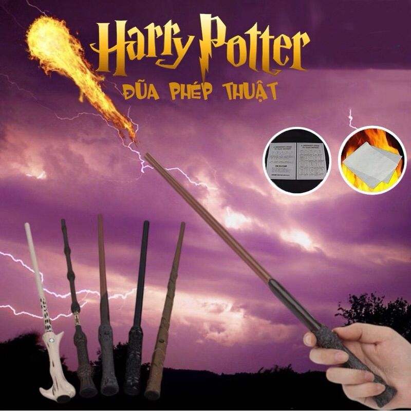 Đồ Chơi Đũa Phép Thuật Harry Potter Phóng Ra Lửa Với 4 Phiên Đũa Cao Cấp Tỉ Lệ 1:1 Giống Với Phim, Đồ Chơi Nhập Vai